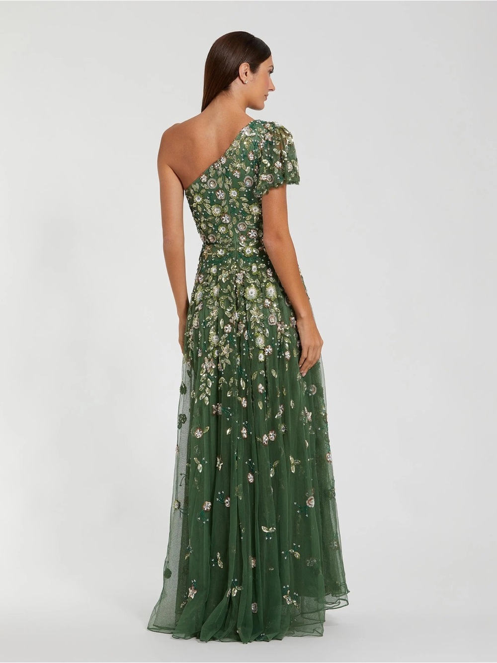 Mac Duggal 6159 Green One Shoulder Embellished A Line Gown Size 14 NWT - Picture 3 of 11